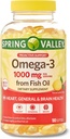 Spring Valley Omega-3 1000 mg od Fish Oil, Heart, Brain Health, Lemon, 180 Softgels