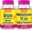 WellYeah Iron + vitamín C + melatonin 20mg, Gummies Bundle - Velký přípitek, vitamin dodatek, gluten zdarma, GMO zdarma, Žvýkací žlab