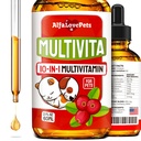 Liquid Multivitamin pro psy - Cat Multivitamins pro vnitřní kočky - 10- in-1 Liquid Dog Vitamins B Complex, C, D3 - Digestion, Močení, Hip & Joint, Skin & Coat - Brusinkový Flavor - 2 Oz