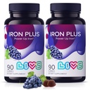 LiVS doplněk železa pro ženy a muže s vitaminem C, A, B3, B5, B6, B12, Biotin, zinek a foláty 124; Non- GMO, gluten zdarma Žvýkací dodatek jako Gumma pro energetickou podporu a anemii - 180 Počet