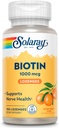 SOLARAY Biotin 1000mcg Lozenges - Biotin dodatek s vitamínem A - Nervové funkce a buněčná energie podpora - Přírodní pomerančová šťáva Flavor, Velká chuť, 60- denní záruka, 100 Služeb, 100 Lozengů