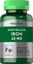 Piping Rock Iron Supplementary 45 mg Iron 124; 200 tablet IR 124; pro ženy a muže IR 124; Pomalé uvolnění železný sulfát IR 124; Vegetariánské, Non- GMO & gluten zdarma