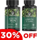 PlantFusion Vegan Iron & Vitamin C Bundle - Premium Plant Based Iron 25mg a Vitamin C 1000mg pro zdravou energetickou hladinu a imunitní podporu zdraví