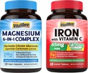 Železo doplněk s vitaminem C 60 Tablety & 6 v 1 Magnesium Complex Dodatek 120 Kapsle