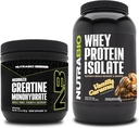 NutraBio Creatin Monohydrát, Neochucené, 150g a syrovátka izolát, Vanilla karamel, Doplněk Bundle - Svalová energie, Lean růst svalů, zotavení, a síla