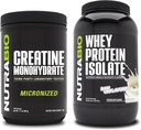 NutraBio Creatin Monohydrát, Neochucené, 500g a syrovátkové bílkoviny izolát, Neochucené, Doplněk Bundle - Svalová energie, Lean růst svalů, zotavení, a síla
