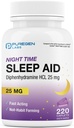 Puregen Labs Sleep Aid Caplet, Diphenhydramine HCl 25mg - 220 Count CLAS124; Podporuje Deepts Deeper, Restful Sleep, Non Habit- Forming CLAS124; Made in USA