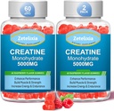 2 Pack Creatine Monohydrát Gummie, Creatine Monohydrát pro muže a ženy, Vylepšený vzorec s BCAA, Vitamin B12, Taurin, Svalová podpora, Energy Boost, Cukr zdarma, Vegan, 120 Počet