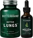 Betterbrand Lepší Plíce Zdraví Pack - Lepší Plíce Kapsle & Mullein Leaf Tincture kapky 124; Kompletní doplněk zdraví dýchacích orgánů 124; Pack - 30 dní dodávky