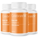 Oslavte vitaminy doplněk železa s vitaminem C - 45 mg železa, 60 mg vitaminu C, bariatrické vitaminy pro pacienty s WLS, vertikální Sleeve & Gastric Bypass chirurgie (90 Kapsle)