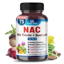 NAC dodatek N-Aetyl Cysteine obohacený mléčným bodlákem, Quercetin - Podpora imunity, Respirační zdraví a jaterní detox 124; 150 Kapsle