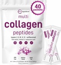Micro Ingredients Multi kolagen Peptides Powder, 40 Stick Packs OR 124; Typ I, II, III, V, X + Biotin, Vitamin C & Hyaluronic Acid OF 124; Neochucené OR 124; Podporuje vlasy, kůže a společné zdraví OR 124; Keto, Non- GMO