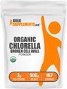 BulkSupplements.com Organic Chlorella Powder - Broken Cell Wall, Green Superfood Powder, Chlorella dodatek - Lepek zdarma, 3g na Serving, 500g (1,1 lbs) (balení po 1)