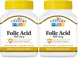 21st Century Folic Acid 400 mcg Tablets, 250 Count (Pack of 2)