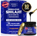 Čisté Himalájské Shilajit Organic Resin Dodatek, Shilajit pro muže a ženy s černým semenným olejem & Ashwagandha, Energie, Imunita, 78% Fulvic Acid, 87 + Stopové minerály, 400mg
