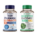 Zdravé wellness organické probiotika 100 miliard CFU + stravitelné enzymy 1000mg s Prebiotics Bundle