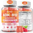 Methylovaný multivitamin Ženy Muži, Vitamin D3 K2 5000IU / 10,000IU, B12 5000 mcg 2500mcg, K2 (MK-7) 240mcg- ADK + methyl vitamin B12, Vegan D3, Vitamin A, C, Zink Eye, Bone, Energie, Imunní, Sugar- Free Gummies