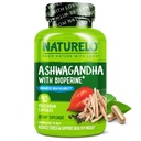 NATURELO Ashwagandha Organic Root Powder - Přírodní Byliny dodatek pro únavu, Stress Relief, Mood Enhancer - s černým pepřovým extraktem - 90 Vegan Kapsle