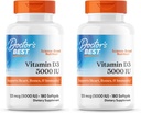 Lékařský BEST Vitamin D3 5000IU, Non- GMO, gluten & Soy Free, Reguluje imunitní funkci, podporuje zdravé kosti, bílá, No Flavour, 180 Počet (balení po 2)