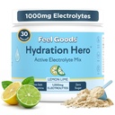 Feel Goods Hydration Hero, 1,000mg Electrolytes Powder, Sugar Free, Magnesium, Organic Aloe Vera, Organic Aloe, L Theanine, Vitamin C & B12, Non GMO, Keto, Vegan For 124; Lemon Lime, 30 Služeb