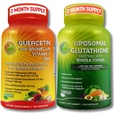 Imunitní a celulární podpůrný balíček - Liposomální Glutathione 500 mg s celou potravinou a Quercetin s bromelainem, vitaminem C a zinečnatým komplexem potravin - Vegan, Non- GMO, Čistá denní wellness podpora