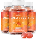 BeLive Organic Omega 3 Gummies - Omega 3 6 9 7 DHA & EPA z Flaxseed Oil & Sea Buckthorn Fruit Oil, Vegan, pro děti a dospělé, Full Body, Brain & Eye Support, Sugar Free - Peach Fruit 124; 3-Pack