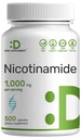 Vitamin B3 Nikotinamid 1 000 mg per Serving - 500 Kapsle, Flush Free Niacin, esenciální B3 - Podporuje zdravou pleť a energii - Non- GMO
