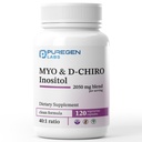 Puregen Labs Inositol Dodatek 124; Myo Inositol & D- Chiro Inositol 2050mg - 120 Veggie Caps 124; No Harmful Additives I124; Non- GMO, NO Gluten a Dairy - Made in USA
