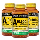 MASON NATURAL Vitamin A 3 000 mcg (10 000 IU) z rybího játrového oleje, podporuje Vizi & Imunitní zdraví, 100 Softgels, balení po 3 ks