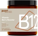 Puori Vegan Vitamin B12 Berry Booster Powder - 20 Servings - B12 with Nordic Wild Bordeberries - High in Flavonides - for Normal Energy Production and Metabolism - Dairy- Free, Vegetarian, Non GMO