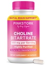 Pink Stork Cholin - 550 mg Choline Bitartate z VitaCholinu pro těhotnou + poporodní matku - Prenatální vitamín pro plodné kognitivní zdraví + kvalita mateřského mléka - 1 kapsle denně, 30 Počet