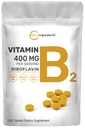Mikro ingredience Riboflavin Vitamin B2, 400mg per Serving, 240 Mini tablety CLAS124; Essential vitamin B dodatek CLAS124; B Vitaminy pro výrobu energie CLAS124; Snadno polykat, Non- GMO