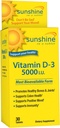 Sluneční svit Vitamin D- 3 5 000 IU, zdravé a silné kosti, 30 porcí