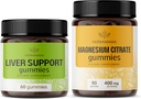 HERBAMAMA Komplex na podporu jater a hořčíku - Složka na podporu jater Bylinný komplex & 400 mg Magnesium Citrátové gumy - Vegan, Non- GMO, Gelatin- Free - 2 Pack