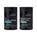 Sportovní výzkum Double Strength L- Theanine dodatek Suntheanine Softgels pro soustředění, relaxaci a bdělost s Coconut Oil 60 Počet a trávicí enzymy + Probiotika & Ginger rostlin na bázi 90 Počet