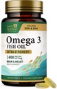 Omega 3 Fish Oil 2400 mg - Trojitá síla Omega-3 doplňky - Přírodní Brain Heart Health & Immunication Supplementary - Mastné kyseliny s EPA & DHA - Wild Catch Purified Fish Oil Supplement - 120 Softgels