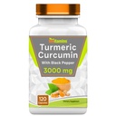 Tnvitaminy Kurkumin Kurkumin Kapsle s Black Pepper 124; 3000 MG - 120 Kapsle 124; Extra síla Golden Kurkumin dodatek 124; Non- GMO CART124; Vyrobeno v USA