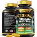 Goldenseal Root Dodatek - 10in1 Formule - Kombinace s Echinacea, Berberine, Kurkuma, Cayenne Pepper, Ginger, Apple Pektin, Neem, & Více - Digestivní zdravotní podpora - 120 Kapsle