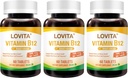 Lovita Vitamin B12 1000 mcg (B12 Vitamíny jako kyanokobalamin), Časová verze B12, Vegan- Friendly, Podporuje nervový systém, 60 Vegetariánských tablet (2 měsíční zásoba) (balení po 3)