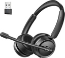 Bluetooth Headset s AI Hluk Zrušení mikrofonu, Stereo HiFi Bluetooth sluchátka, Bezdrátová sluchátka s USB Dongle pro počítačový Office Call Center Skype Zoom Setkání Trucker