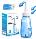 Neti Pot Sinus Rinse Lahvička 260 ML s 60 Nasal Wash Salt Packets a Nálepka Termometr Nose Mycí tlak Rinse Nasal zavlažování pro dospělé & Kid BPA zdarma (modrá)