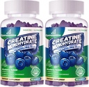 Creatine Monohydrát Gummies Komplex pro muže a ženy - Advanced Formule W / L- Taurin + vitamin B12, Cukr zdarma Žvýkací doplněk, 180 Blueberry Gummies 2pack