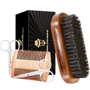Beard kartáč pro muže, Boar Bristle Black Walnut Dřevěné vousy a kníry Grooming Sada včetně čisté Boar Bristle Beard kartáč, Beard Comb, Knížky a cestovní tašky