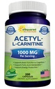 aSquared Nutrition Acetyl L- karnitin 1000mg Max Strength - 200 Veggie Kapsle - Vysoké dávkování Acetyl L Carnitin HCL (ALCAR) Doplněk pilulky na podporu čisté energie, funkce mozku a mastné kyseliny
