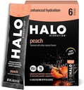 Halo Hydration Electrolyte Powder Packets - Peach - 6 Servings (5g Each) - Organic Hydration Drink with Low Sugar + Essential Vitamíny + Minerály - Vegan