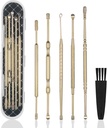 Hion 6 Pcs Extended Uar Wax odstranění Kit, Profesionální Double- Head Uar Pick Earwax odstranění nástrojů, 316L nerezová ocel Čistič sluchu Curette s čistícím kartáčem a úložný box, oblek pro dospělé děti (Gold)