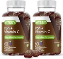 VITEEY Iron Gummies - Železo s vitamínem C - Energie, podpora prsou a anémie dodatek pro ženy a muže - Vegan, gluten zdarma - 120 Počet