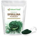 Z Natural Foods Organic Spirulina Powder - 100% Čistá Spirulina, Nutrient- Dense Blue- Green Algae Superfood s aminokyselinami, 15x Beta- karoten - Mix v Smoothies, Jogurt, Recepty, 1 LB