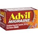 Advil Migréna Pain Reliever, Solubilized Ibuprofen 200mg, 80 Počet, tekuté plněné tobolky, Výkonná Migréna Relief