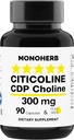 MONOHERB Citicoline CDP Choline 300 mg v jedné tobolce - 90 Vegetariánských tobolek